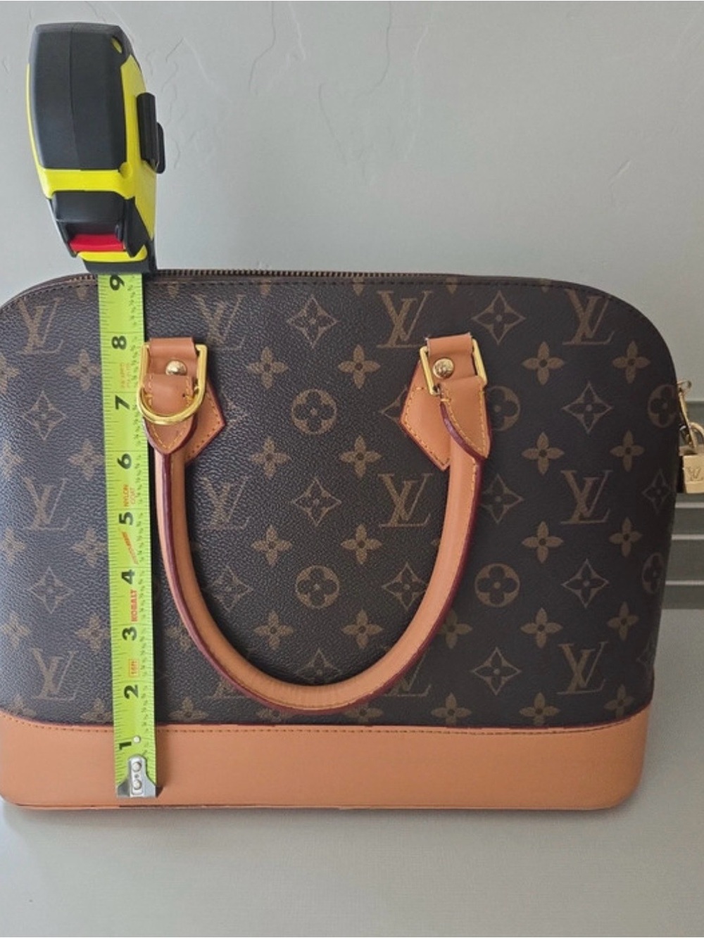 Brown Monogram Canvas Satchel with Tan Trim